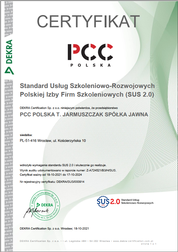 PCC Polska- certyfikat Dekra